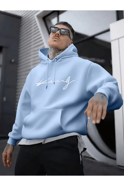 Unisex Oversize Kapüşonlu Sweatshirt King Yazılı