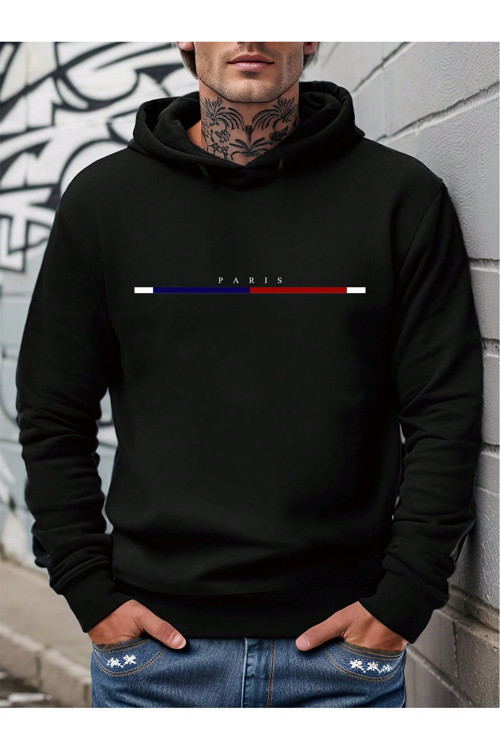 Paris Ön Baskılı Siyah Oversize Kapşonlu Sweatshirt Hoodie