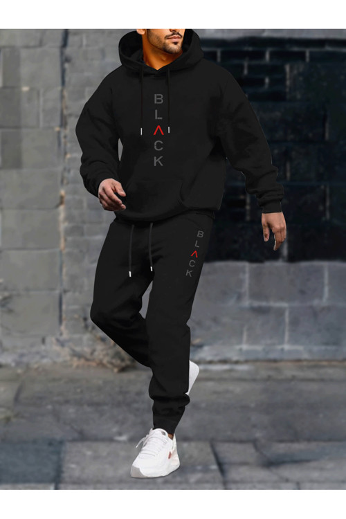 Unisex Oversize Black Yazılı Hoodie & Jogger Eşofman Altı Takımı