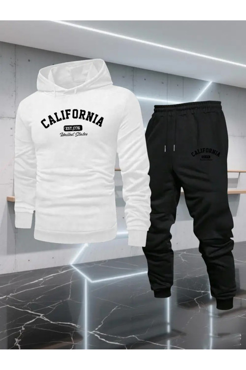 California Baskılı Kapşonlu Polar Unisex Eşofman Takımı