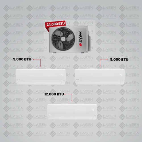 1+2 Multi Sistem Klima / 24100 Md Pro Dış Ünite (9 Btu Beyaz + 9 Btu Beyaz + 12 Btu Beyaz İç Üniteler)