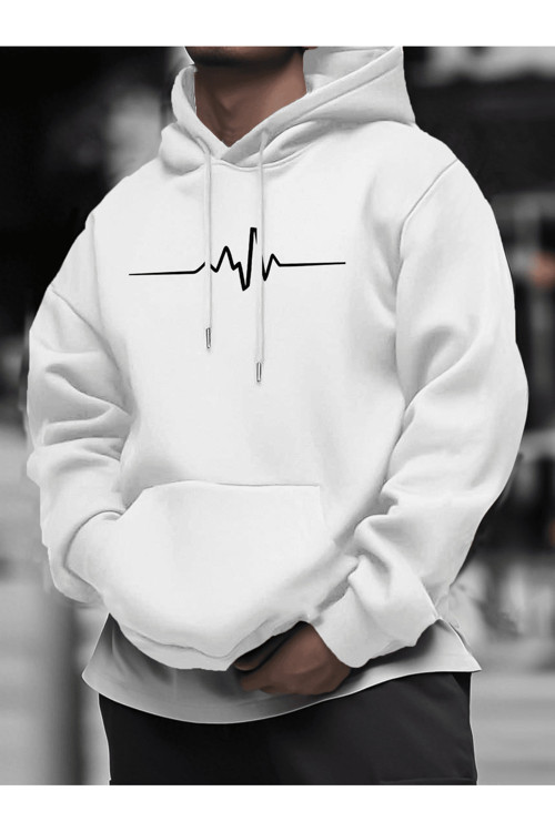 Unisex Oversize Kapüşonlu Sweatshirt Nabız Desenli