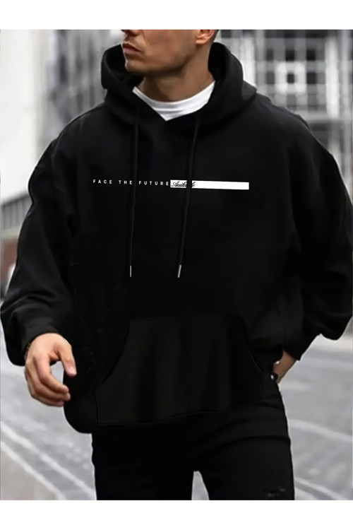 Unisex Oversize Kapüşonlu Sweatshirt Face The Future