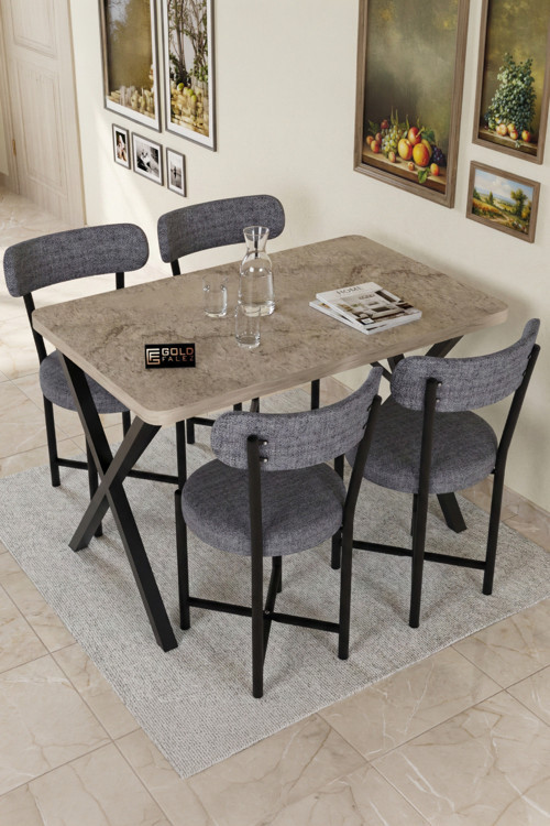 Mutfak Masası 4 Sandalyeli Set 110x70 cm Modern Bahçe Cafe Masa Takımı 4 Kişilik Tedy 9883 Anstrasit