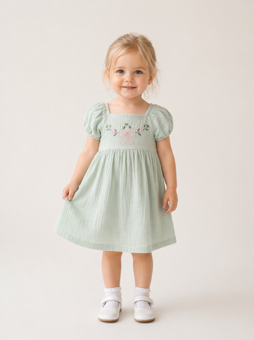Kız Bebek Muslin Kumaş Elbise %100 Pamuklu