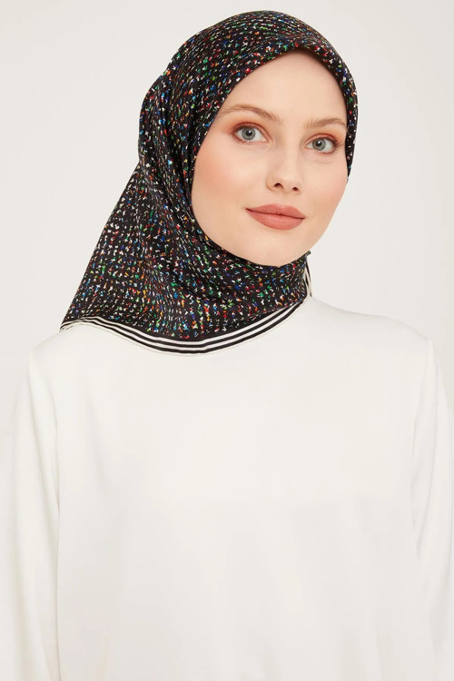 Sura İpek Eşarp 9013-S09 Siyah, Çok Renkli