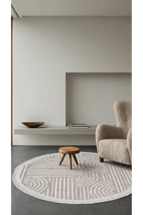 Raye-Gri-Yuvarlak-Salon-Oturma Odası-Mutfak-Modern-Kilim-Yıkanabilir-Kaymaz-Taban-Robot Süpürge-Düz