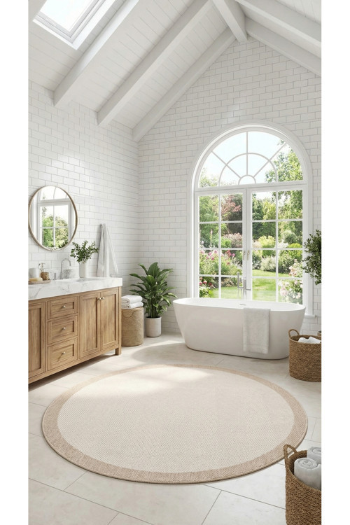 Sisaly Yuvarlak Jüt Tarz Sisal Kilim|Tozumaz, Robot Süpürge, Antre,Mutfak Halısı-Modern