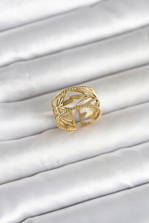 316L Çelik Gold Renk Başak Model Kadın Yüzük