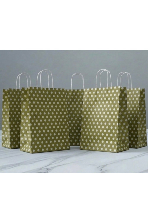 1.Kalite 18X24 Cm ( 15 Adet ) Gold Renk Beyaz Benekli Kraft Kağıt Çanta,Hediye Poşeti,Hediye Paketi