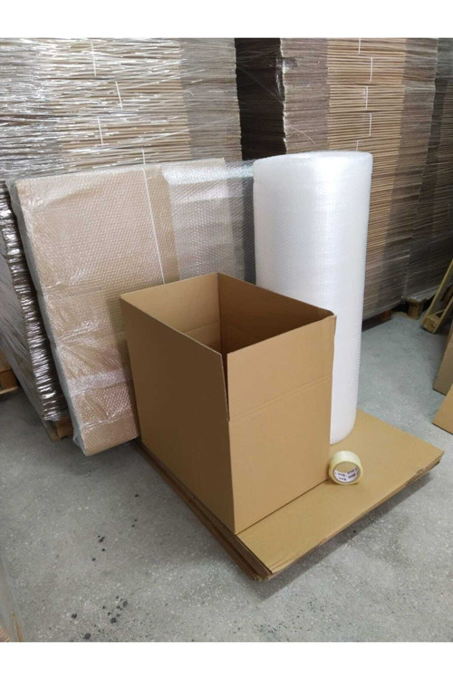 Kutu Taşınma Seti, 60X40X40 10 Lu Çift Oluklu Boş Karton , Bandı, Balonlu Naylon