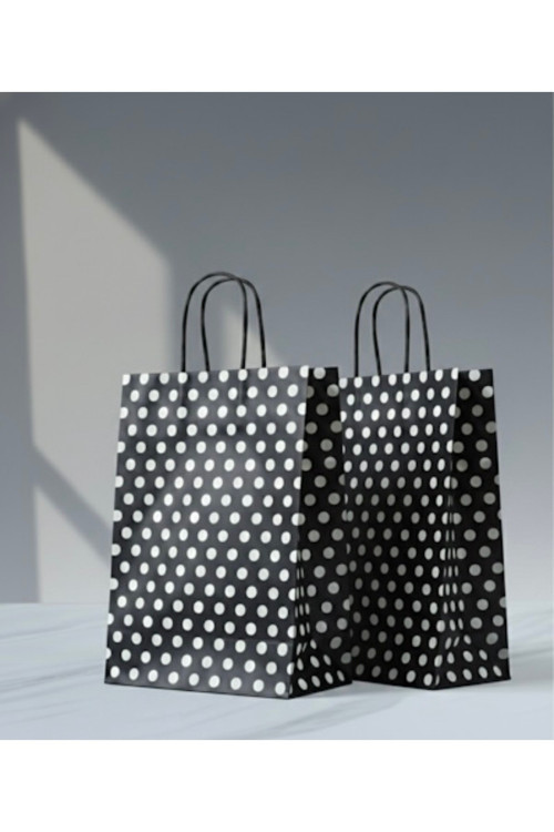 1.Kalite 18X24 Cm (5 Adet) Siyah Renk Beyaz Benekli Kraft Kağıt Çanta,Hediye Poşeti,Hediye Paketi