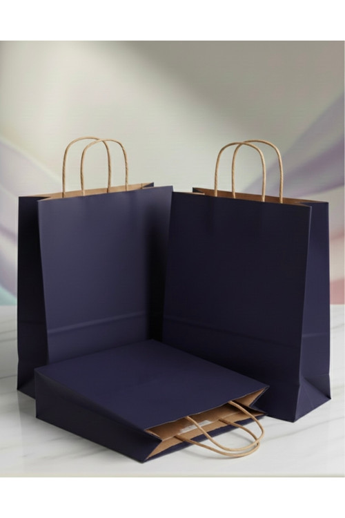 1.Kalite 25X31 Cm (20 Adet) Büyük Boy Lacivert Renkli Kraft Kağıt Çanta,Hediye Paketi, Hediye Poşeti