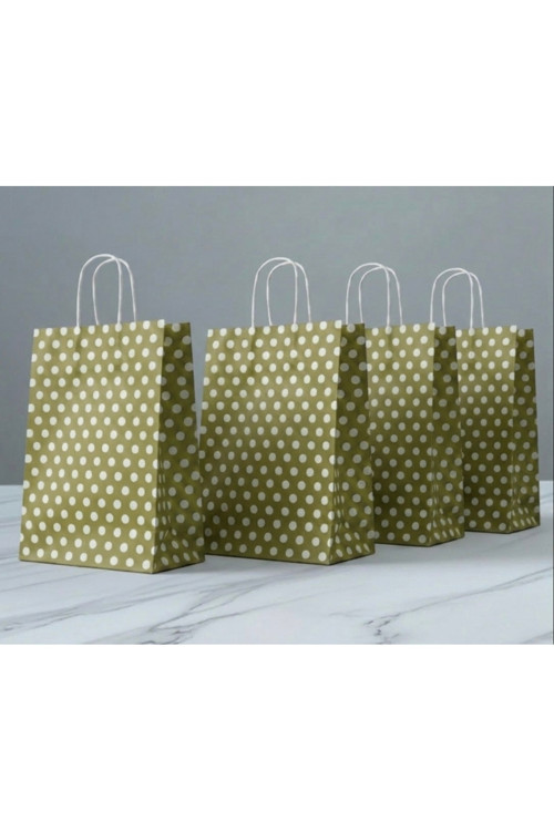 1.Kalite 18X24 Cm ( 20 Adet ) Gold Renk Beyaz Benekli Kraft Kağıt Çanta,Hediye Poşeti,Hediye Paketi