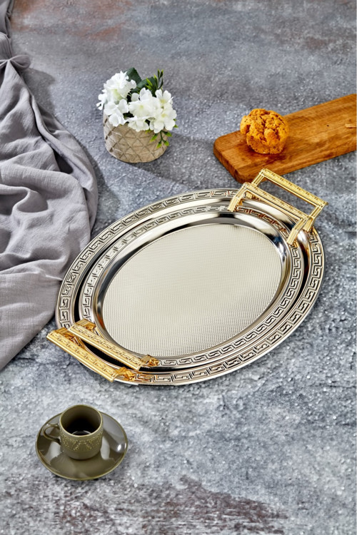 2'li Metal Oval Sunum Tepsisi 48x32 cm ve 40x29 cm