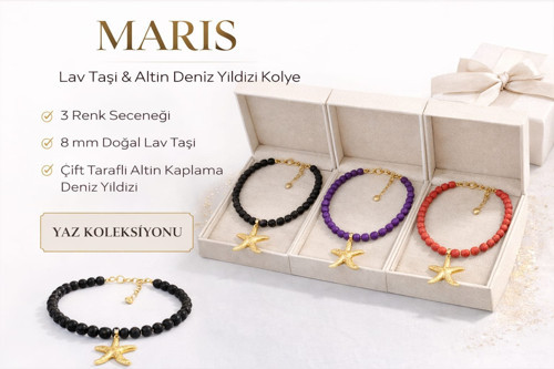 Maris Lav Taşı & Altın Deniz Yıldızı Kolye Mor Siyah Kırmızı