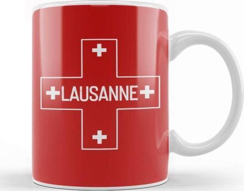 Lausanne With Switzerland Flag 01 Kupa Bardak Porselen