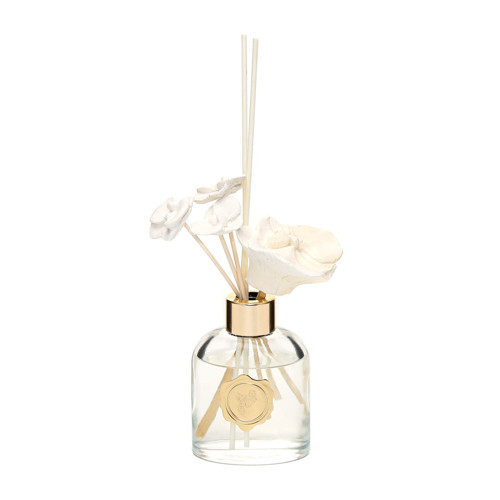 130 ml Elips Cam Şişe Seramik Çiçek Taşlı Bambu Çubuklu Oud Vanilya Oda Kokusu