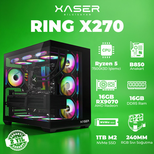 Ring X270 Ryzen 5 7500X3D 16GB DDR5 Ram 1TB M.2 NVMe SSD 16GB RX9070 Masaüstü Oyuncu Bilgisayarı
