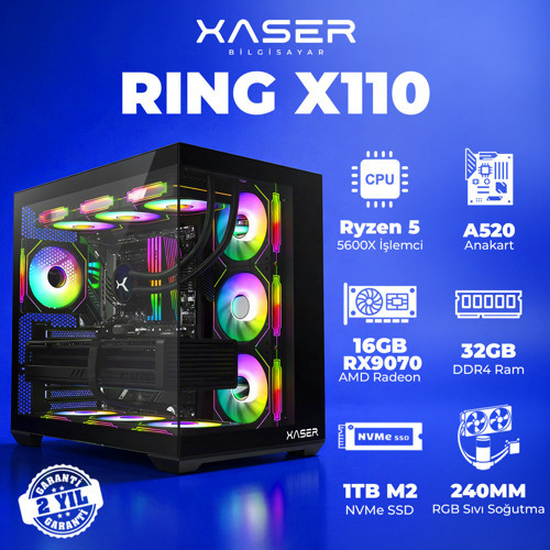 Ring X110 Ryzen 5 5600X 32GB Ram 1TB M.2 NVMe SSD 16GB RX9070 Masaüstü Oyuncu Bilgisayarı