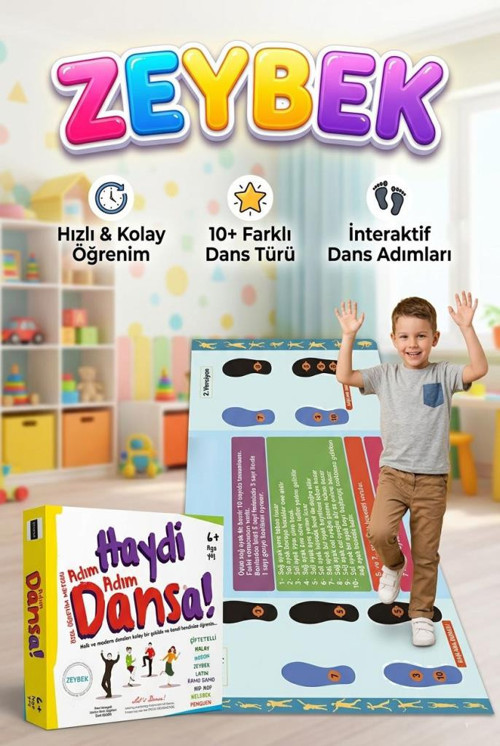 Haydi Dansa! Zeybek Dans Matı 130x70 cm Adım Adım Eğitici Halk Dansı Öğretim Oyunu