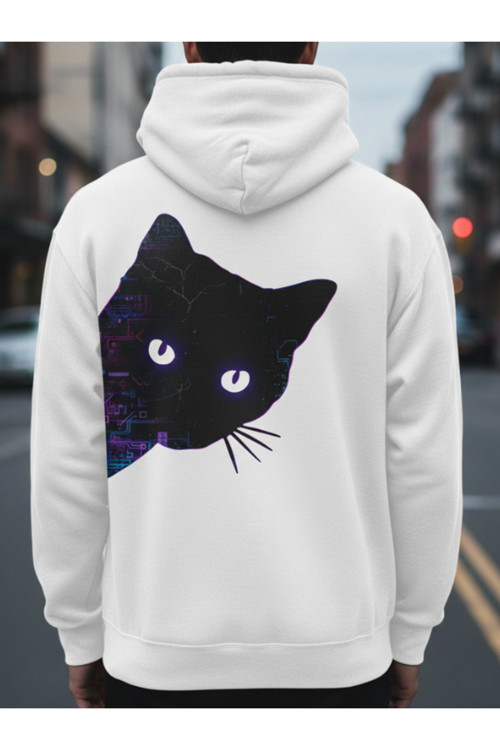 Unisex Zincir Detaylı Hat Sanatı At Başlıklı Sweatshirt Hoodie