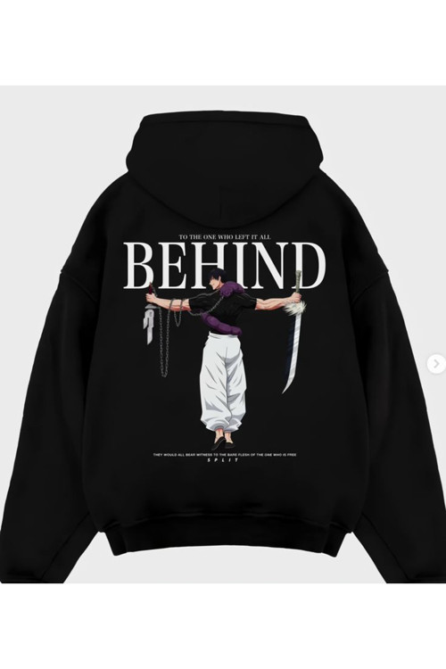 Siyah Behind Baskılı Kapuşonlu Sweatshirt Hoodie