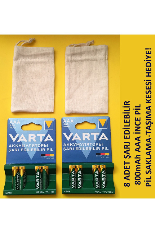 Şarj Edilebilir 8 Adet 800Mah Aaa İnce Pil+Pil Saklama Kese