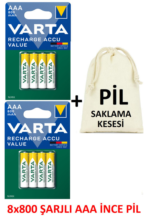 56613 Şarj Edilebilir Value 8 Adet 800Mah Aaa İnce Pil+Saklama Kesesi Hediye