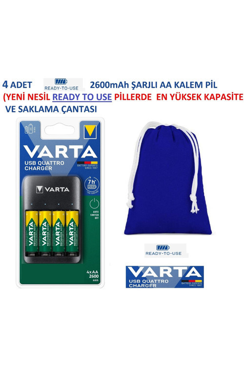 Usb Quattro Charger Otomatik Pil Şarj Cihazı+4X2600 Aa Şarjlı Pil+Taşıma Kılıfı Özel Paket