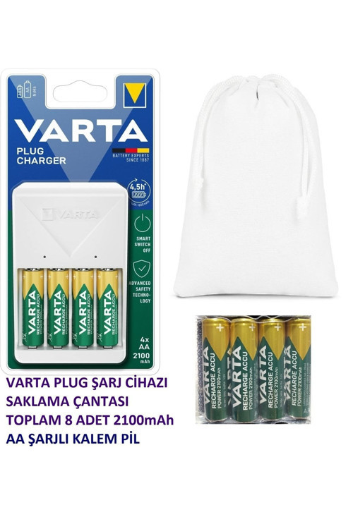 Plug (Beyaz -Promo) Şarj Cihazı + 4+4X2100Mah Aa Şarj Edilebilir Kalem Pil