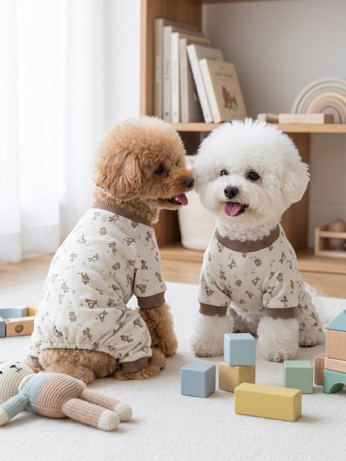 Breeds & Friends Penye Köpek Tulumu | Desenli Köpek Pijaması | Küçük Irklar İçin