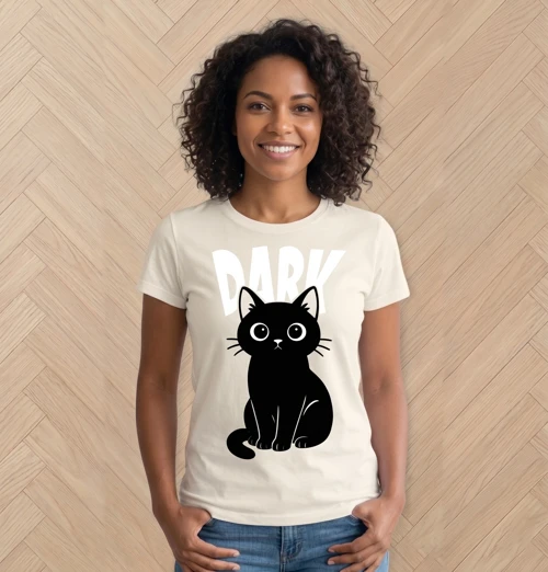 Siyah Kedi ütü ile uygulanabilen DTF tekstil baskı
