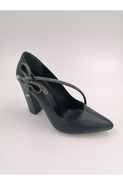 Ermod 1406 Siyah Taşlı Topuklu Stiletto