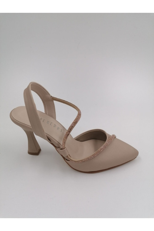 Silvy Ten Rengi Saten Taşlı Stiletto