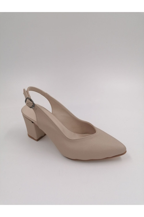 Ten Rengi Saten Arkası Açık Stiletto