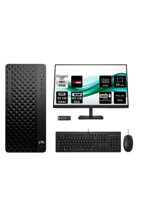 Prodesk 2 Tower G1İ İ5 14500 32Gb 512Gb Ssd Rx550/4Gb Fdos Masaüstü Bilgisayar + 27" Monitör