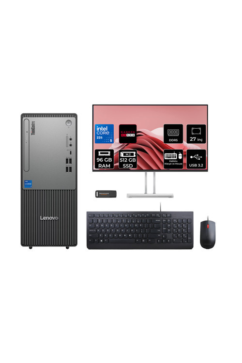Thinkcentre Neo 50T G6 Ultra 5 225 96Gb 512Gb Ssd Rx550/4Gb Fdos Masaüstü Bilgisayar + 27"