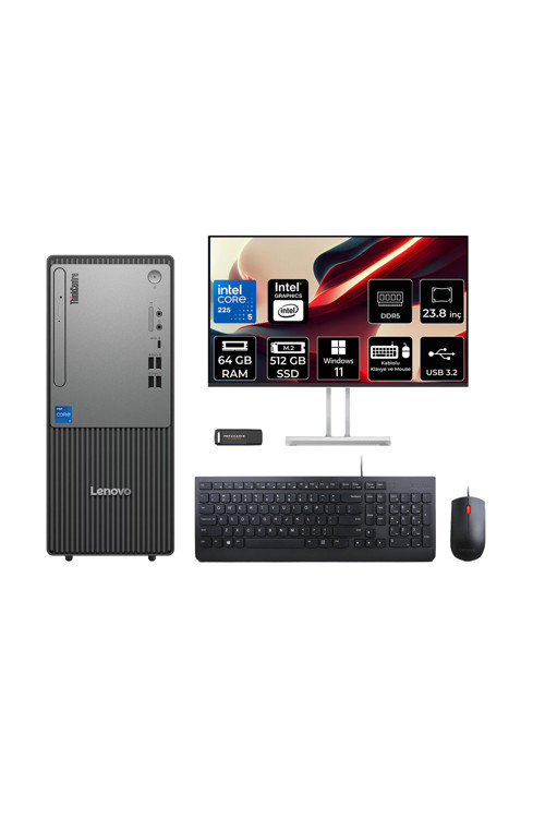 Thinkcentre Neo 50T G6 Ultra 5 225 64Gb 512Gb Ssd W11H Masaüstü Bilgisayar + 23.8" Monitör