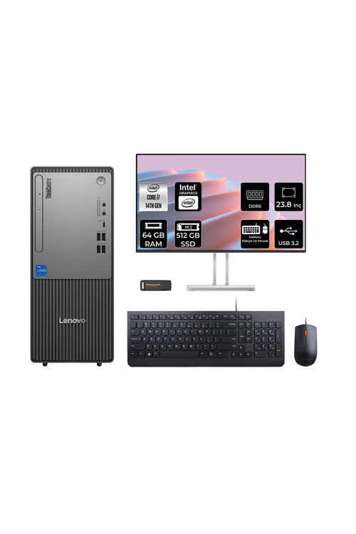 Thinkcentre Neo 50T G5 İ7 14700 64Gb 512Gb Ssd Fdos Masaüstü Bilgisayar + 23.8" Monitör