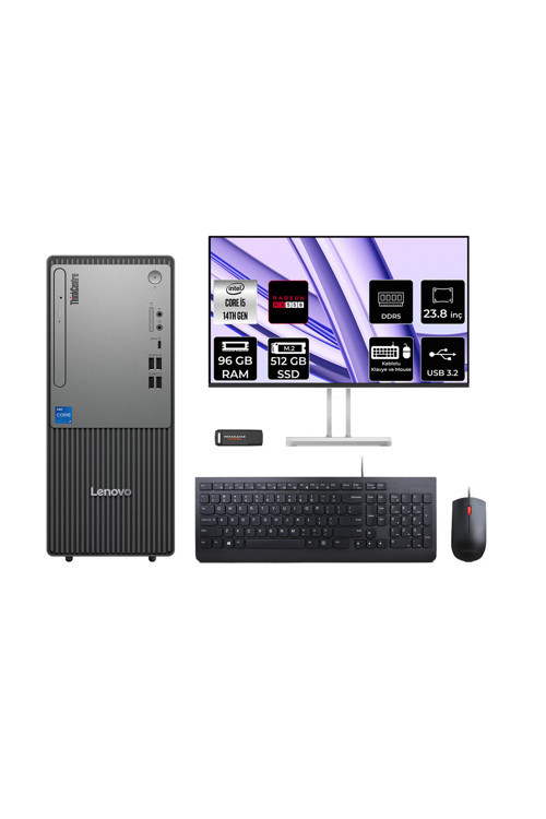 Thinkcentre Neo 50T G5 İ5 14400 96Gb 512Gb Ssd Rx550/4Gb Fdos Masaüstü Bilgisayar + 23.8"