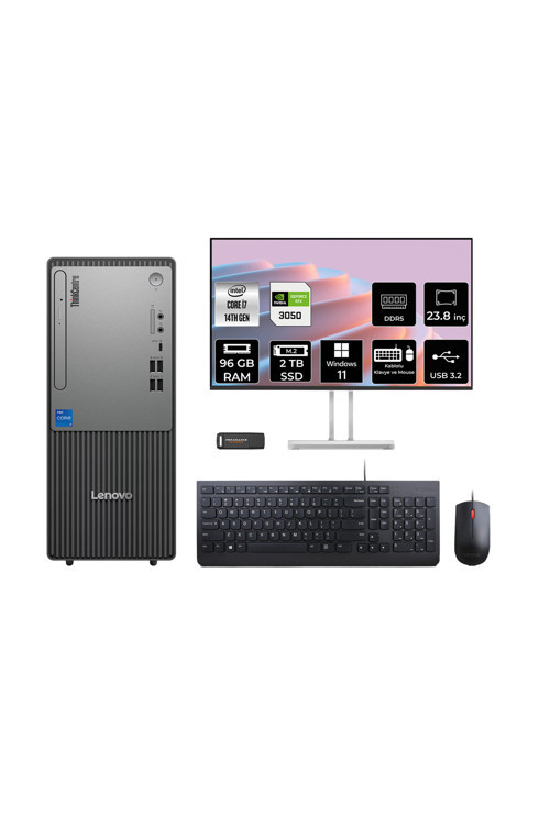 Thinkcentre Neo 50T G5 İ7 14700 96Gb 2Tb Ssd Rtx3050/6Gb W11H Masaüstü Bilgisayar + 23.8"