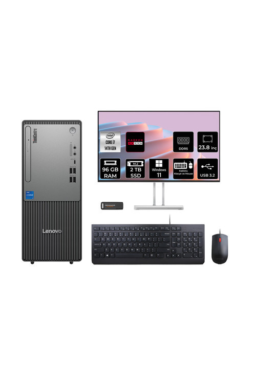 Thinkcentre Neo 50T G5 İ7 14700 96Gb 2Tb Ssd Rx550/4Gb W11H Masaüstü Bilgisayar + 23.8"