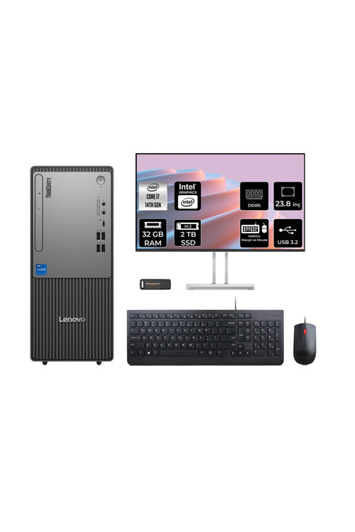 Thinkcentre Neo 50T G5 İ7 14700 32Gb 2Tb Ssd Fdos Masaüstü Bilgisayar + 23.8" Monitör