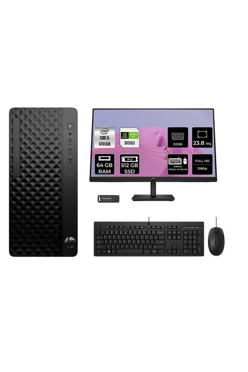 Prodesk 2 Tower G1İ İ5 14500 64Gb 512Gb Ssd Rtx3050/6Gb Fdos Masaüstü Bilgisayar + 23.8" Monitör