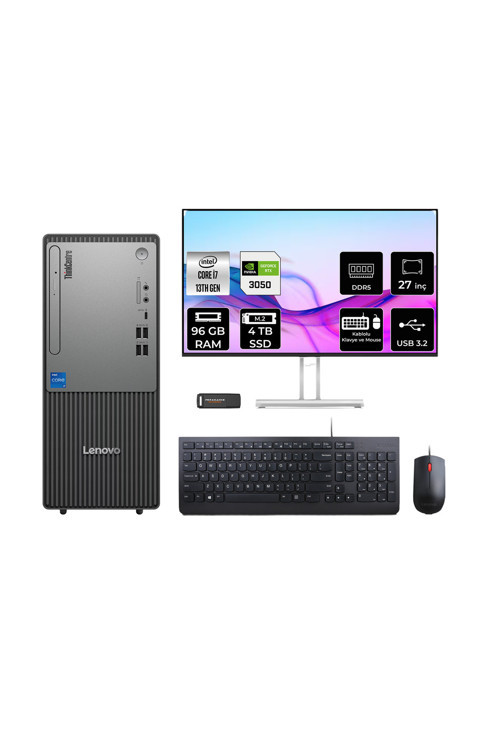 Thinkcentre Neo 50T G5 İ7 13700 96Gb 4Tb Ssd Rtx3050/6Gb Fdos Masaüstü Bilgisayar + 27"