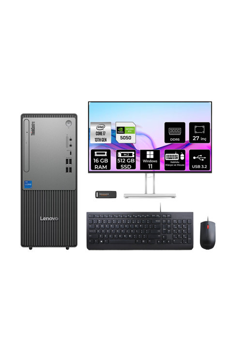 Thinkcentre Neo 50T G5 İ7 13700 16Gb 512Gb Ssd Rtx5050/8Gb W11P Masaüstü Bilgisayar + 27"