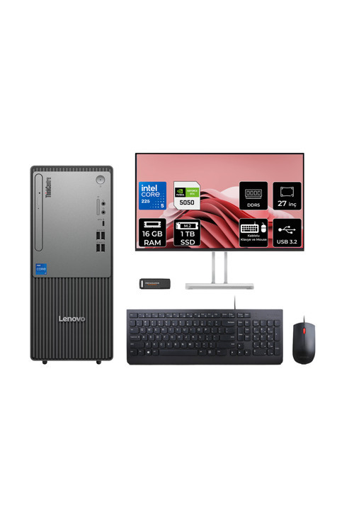 Thinkcentre Neo 50T G6 Ultra 5 225 16Gb 1Tb Ssd Rtx5050/8Gb Fdos Masaüstü Bilgisayar + 27"