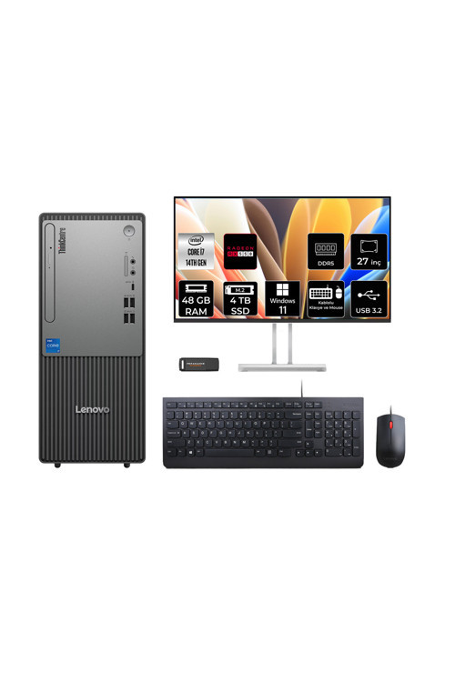 Thinkcentre Neo 50T G5 İ7 14700 48Gb 4Tb Ssd Rx550/4Gb W11H Masaüstü Bilgisayar + 27"