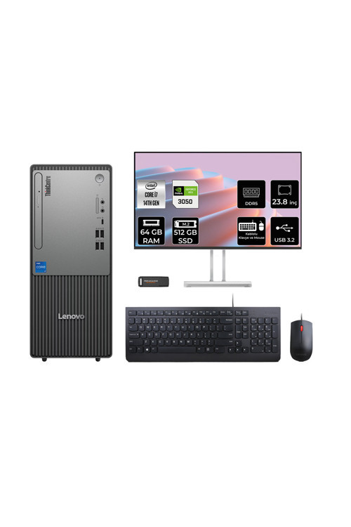 Thinkcentre Neo 50T G5 İ7 14700 64Gb 512Gb Ssd Rtx3050/6Gb Fdos Masaüstü Bilgisayar + 23.8"